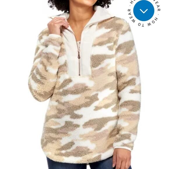 CUPIO NWT WOMENS PRINTED SHERPA TUNIC PULLOVER - Picture 1 of 6